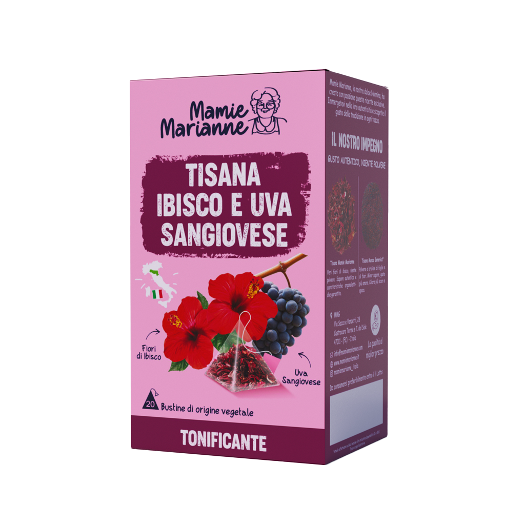 Tisana di fiori di Ibisco e Uva Sangiovese.
